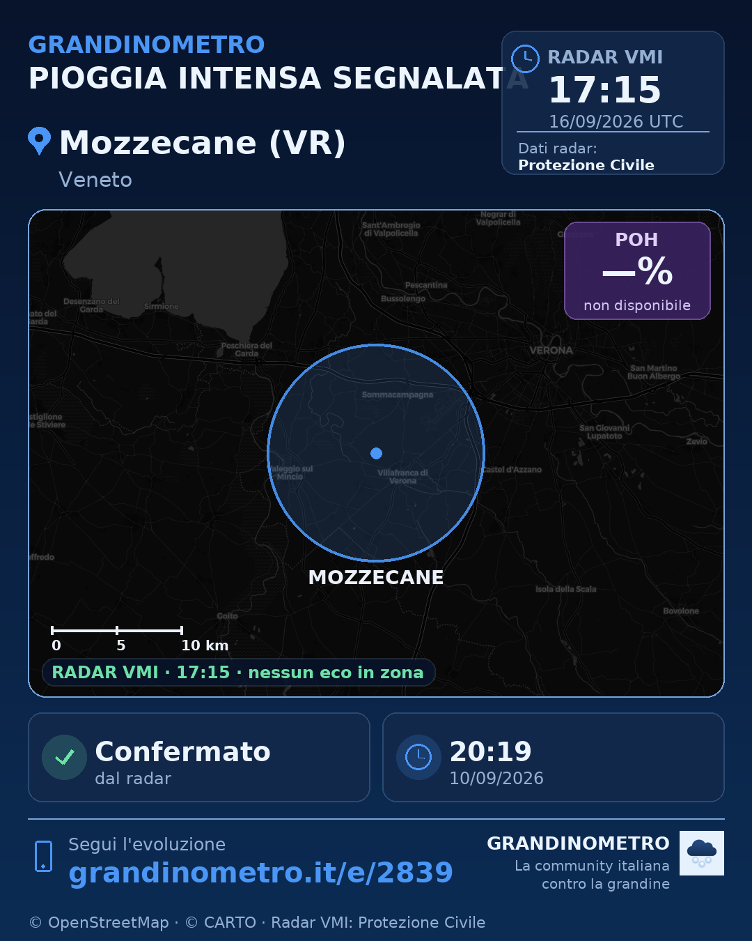 Mappa dell'evento: pioggia intensa a Mozzecane (VR)