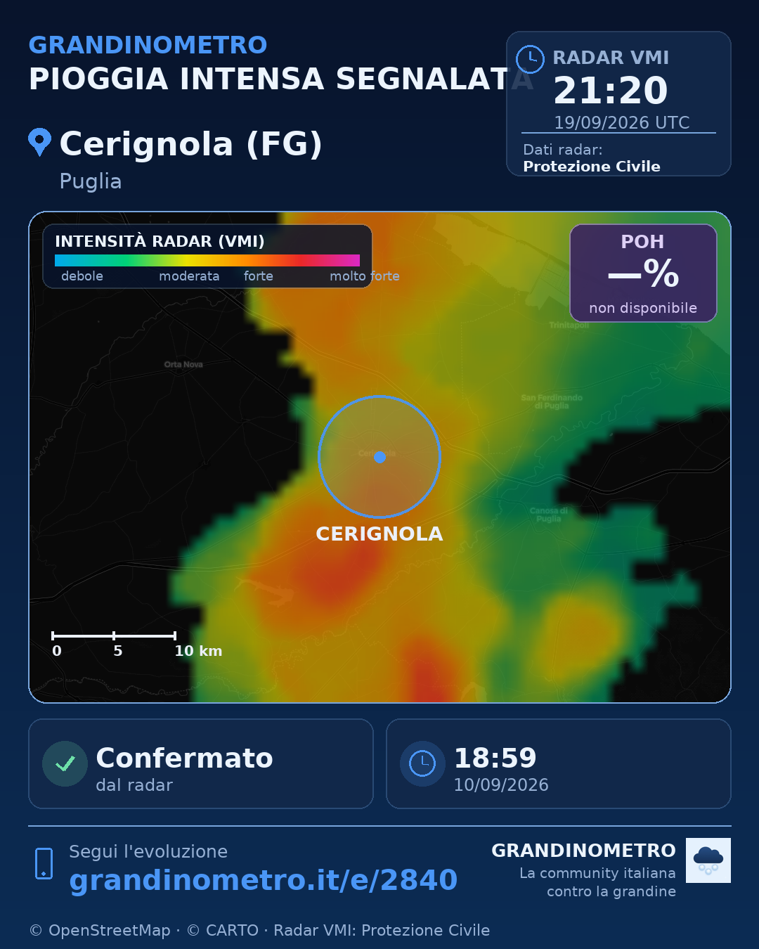 Mappa dell'evento: pioggia intensa a Cerignola (FG)