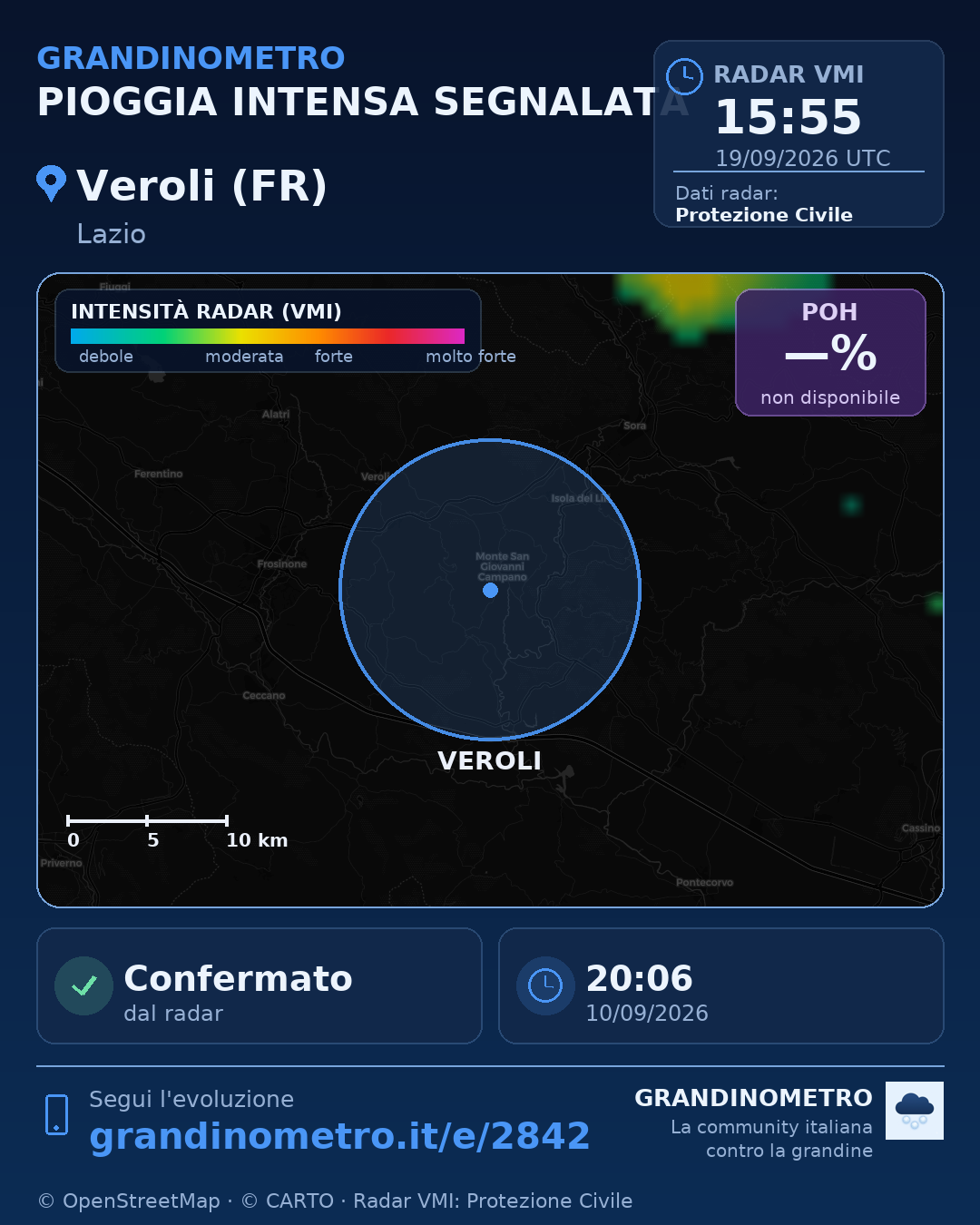 Mappa dell'evento: pioggia intensa a Veroli (FR)
