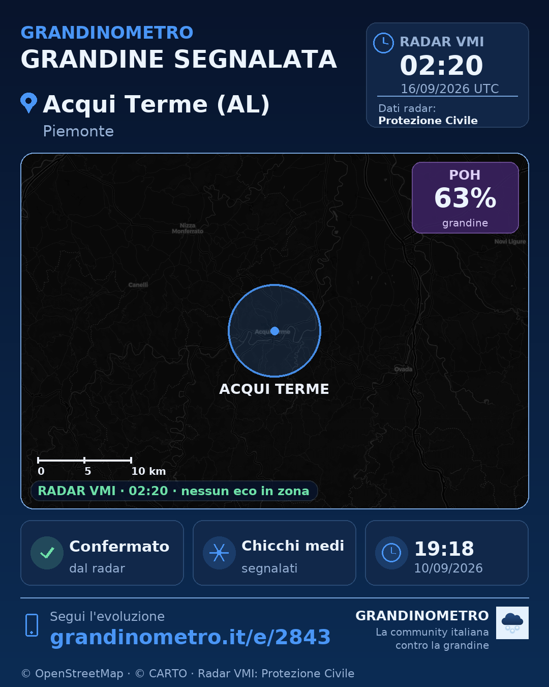 Mappa dell'evento: grandine ad Acqui Terme (AL)