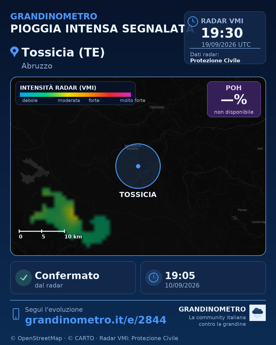 Mappa dell'evento: pioggia intensa a Tossicia (TE)