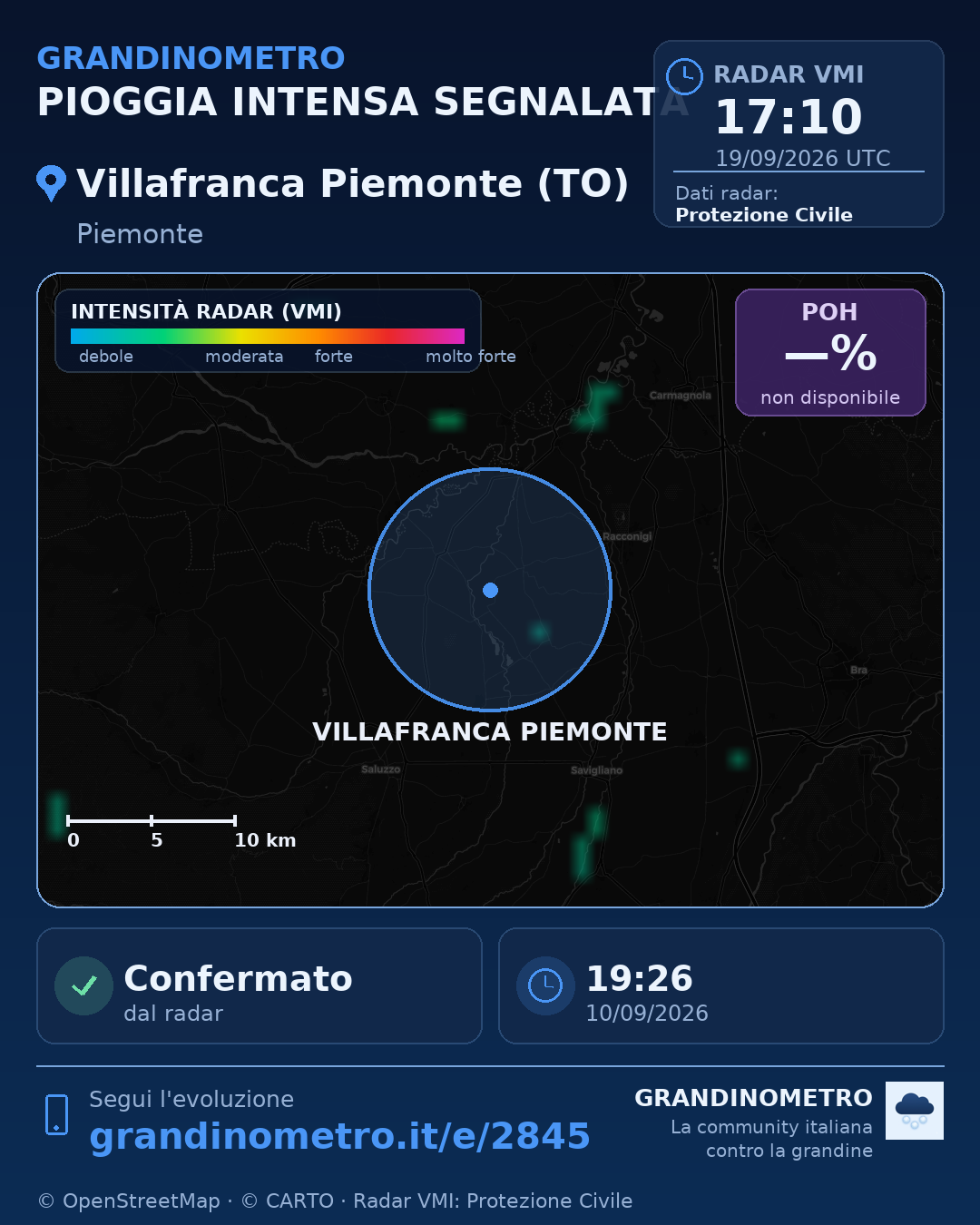 Mappa dell'evento: pioggia intensa a Villafranca Piemonte (TO)