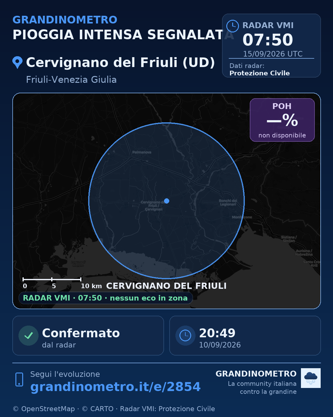 Mappa dell'evento: pioggia intensa a Cervignano del Friuli (UD)