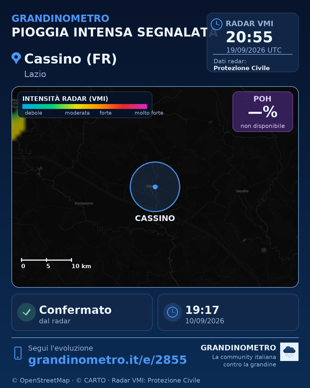 Mappa dell'evento: pioggia intensa a Cassino (FR)