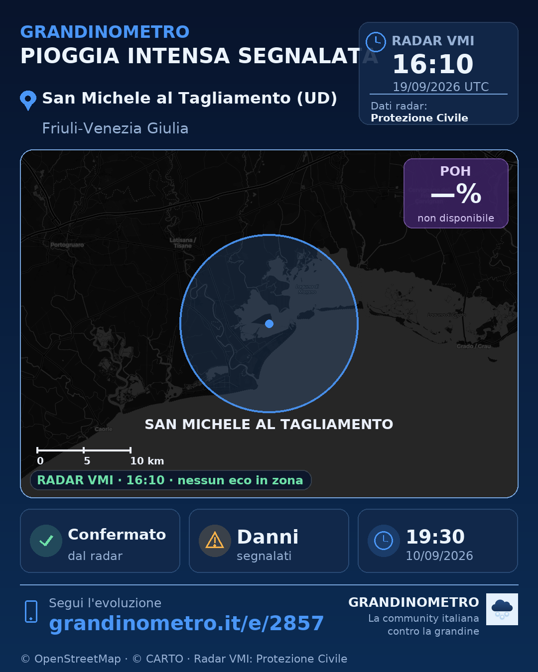 Mappa dell'evento: pioggia intensa a San Michele al Tagliamento (UD)