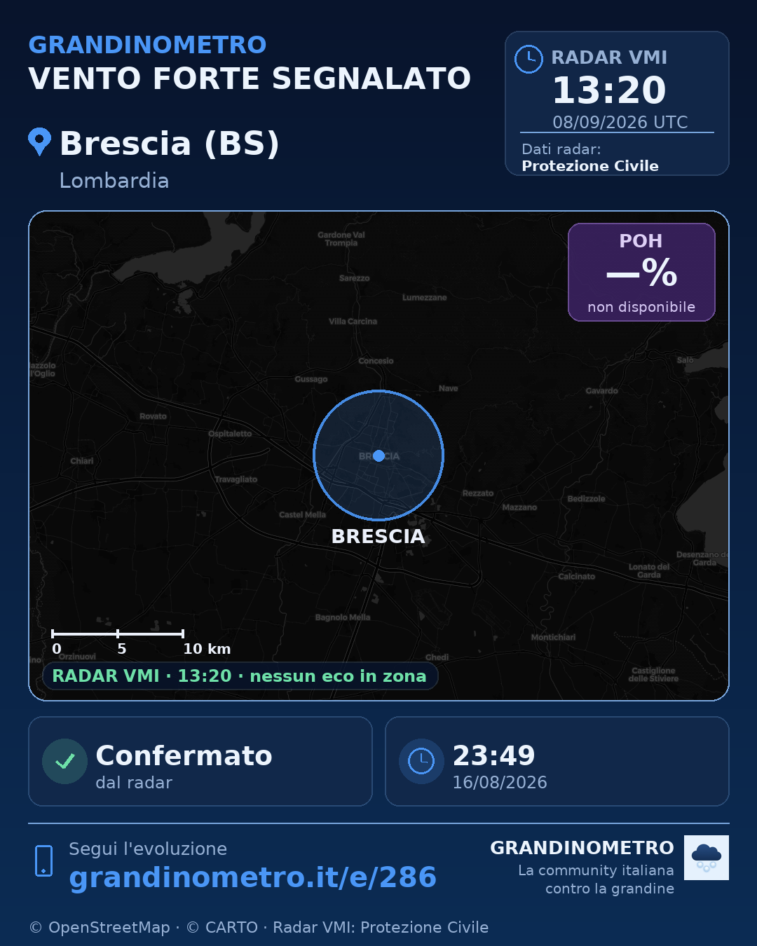 Mappa dell'evento: vento forte a Brescia (BS)