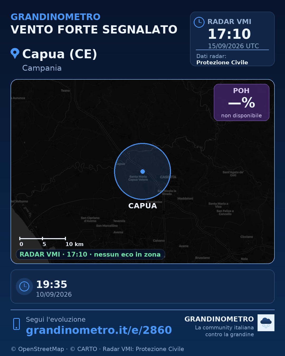 Mappa dell'evento: vento forte a Capua (CE)