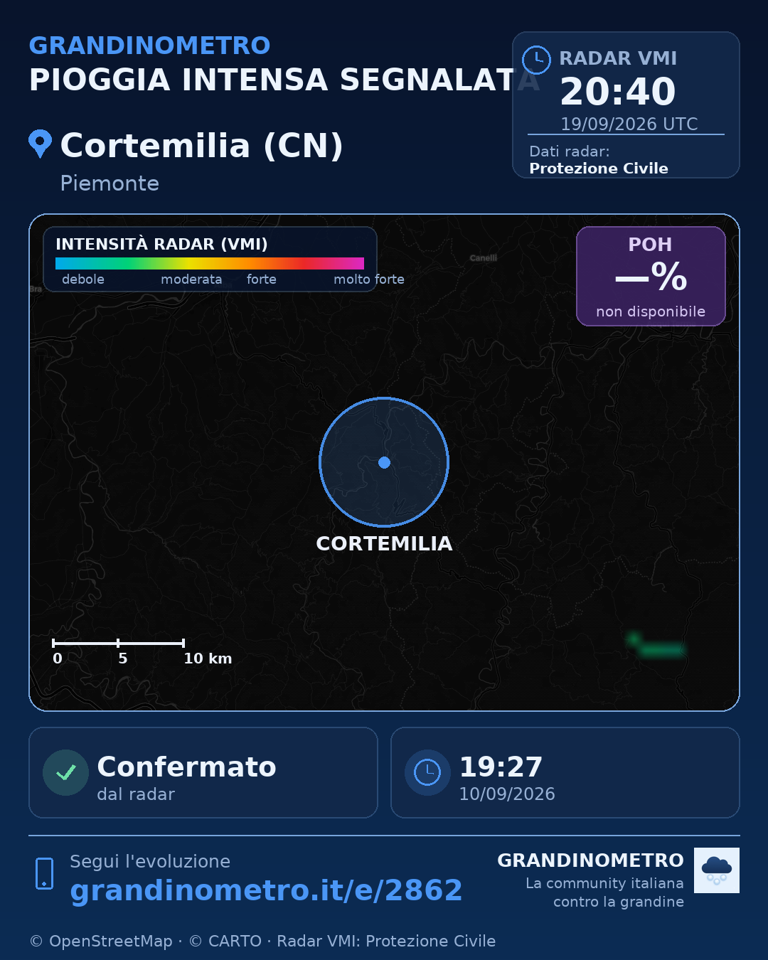 Mappa dell'evento: pioggia intensa a Cortemilia (CN)