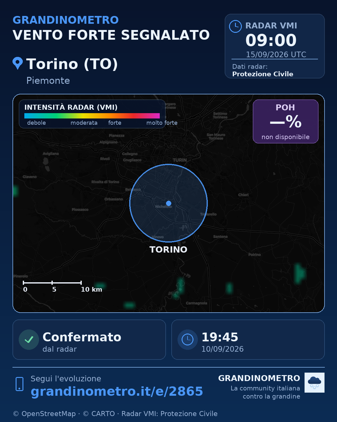 Mappa dell'evento: vento forte a Torino (TO)