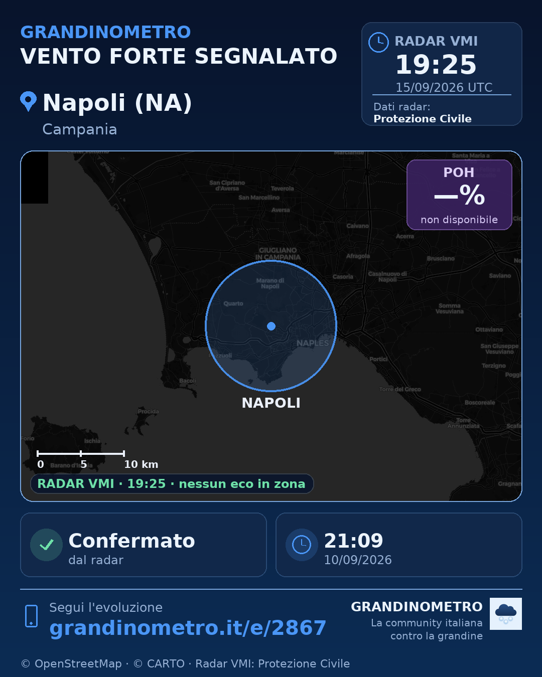 Mappa dell'evento: vento forte a Napoli (NA)