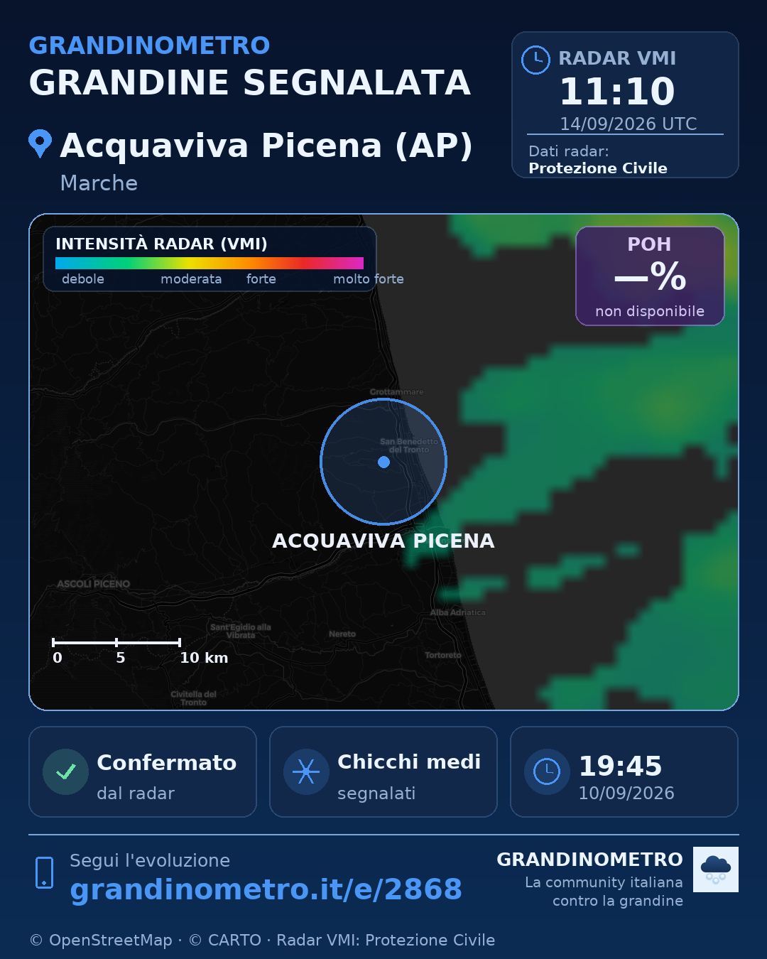 Mappa dell'evento: grandine ad Acquaviva Picena (AP)