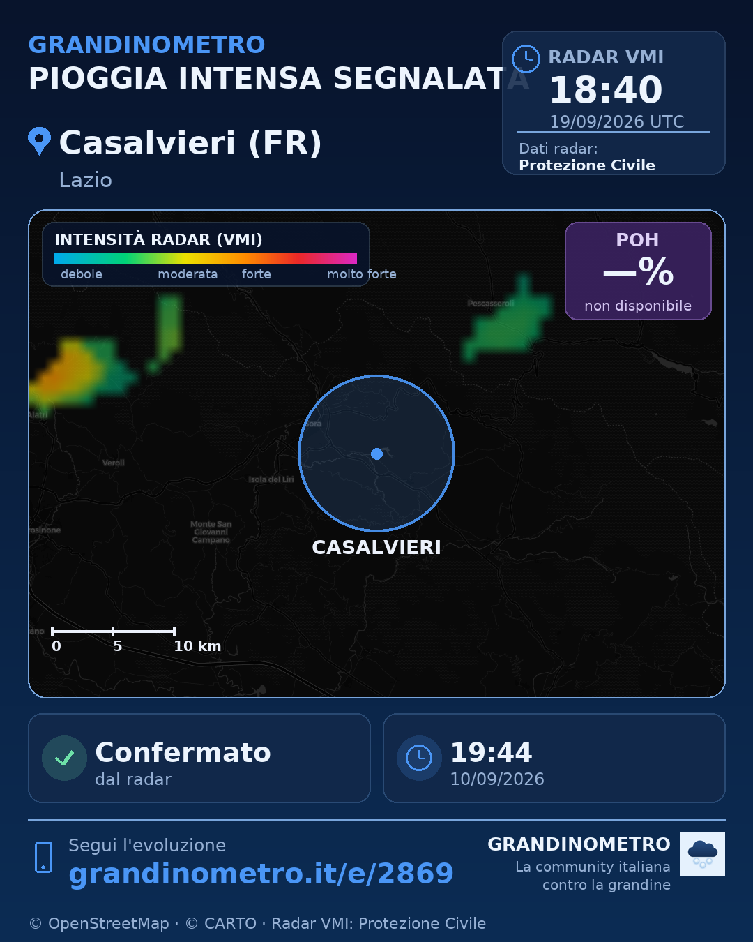 Mappa dell'evento: pioggia intensa a Casalvieri (FR)