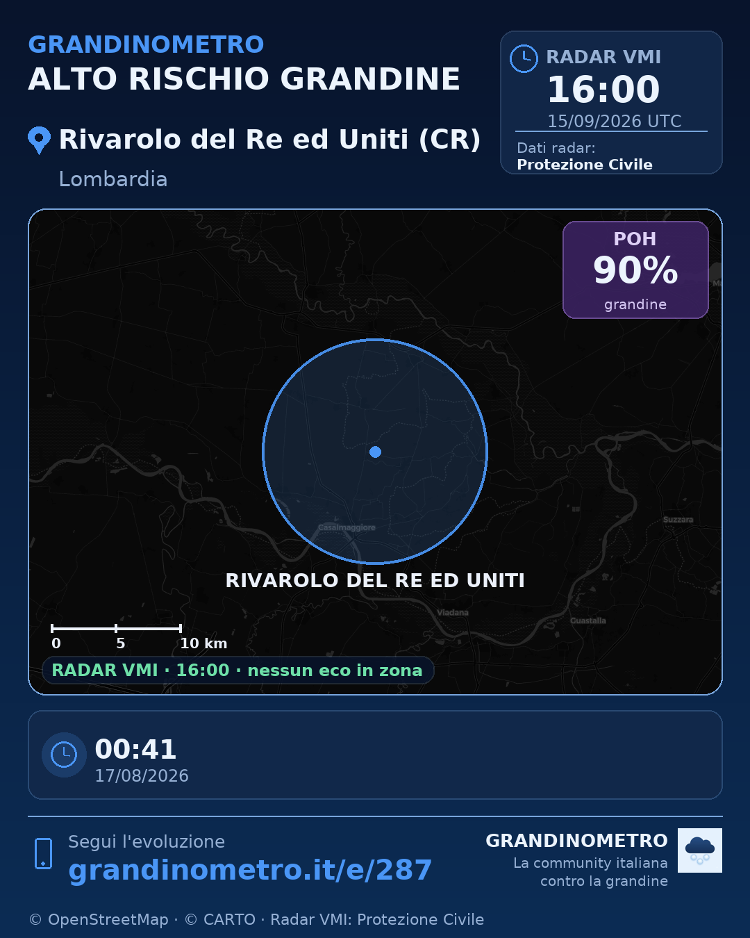 Mappa dell'evento: grandine a Rivarolo del Re ed Uniti (CR)
