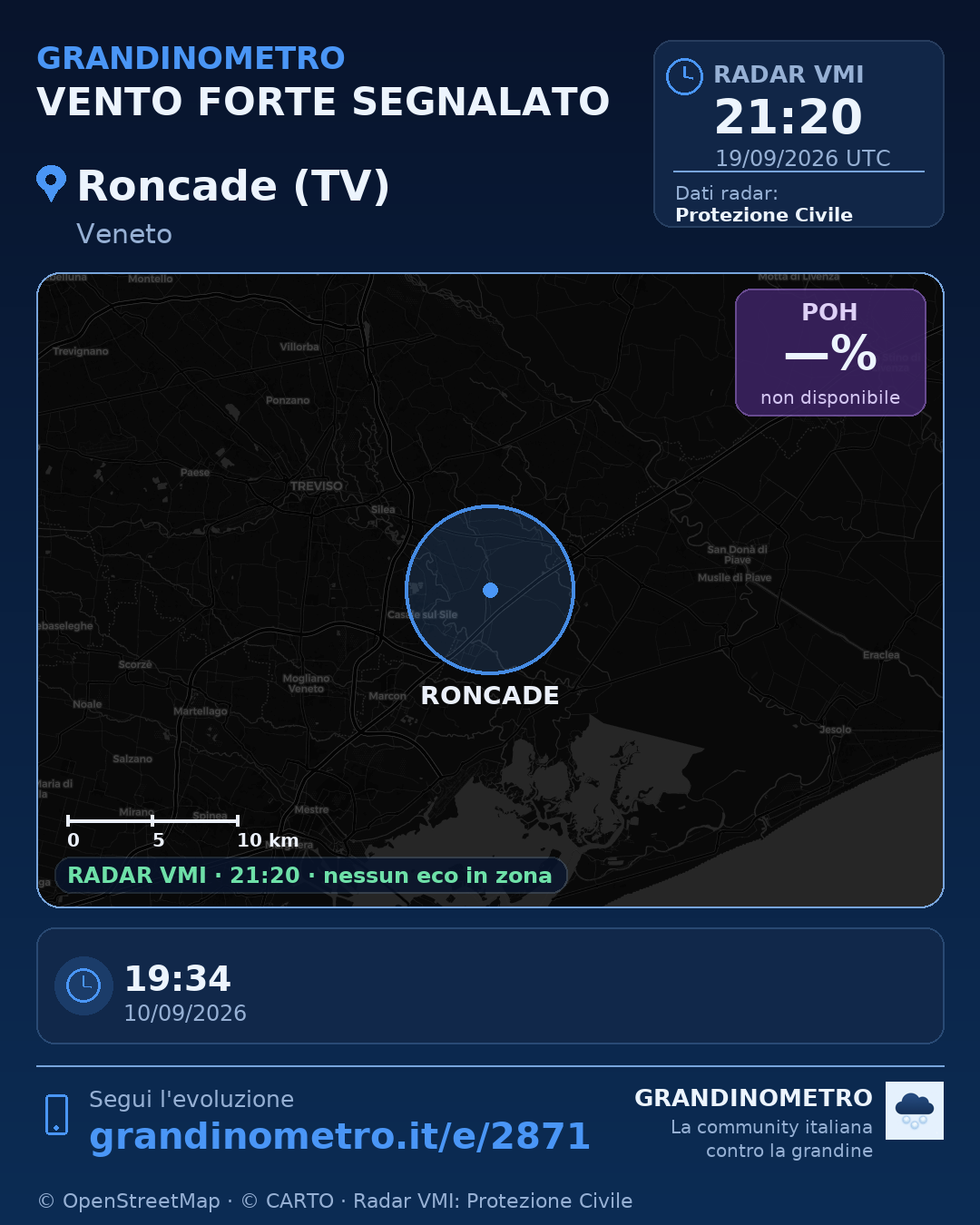 Mappa dell'evento: vento forte a Roncade (TV)