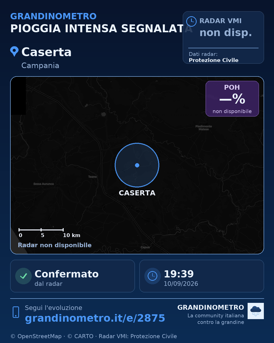 Mappa dell'evento: pioggia intensa a Caserta