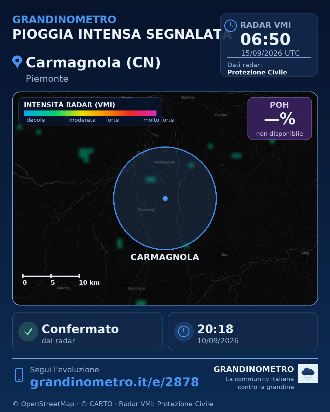 Mappa dell'evento: pioggia intensa a Carmagnola (CN)