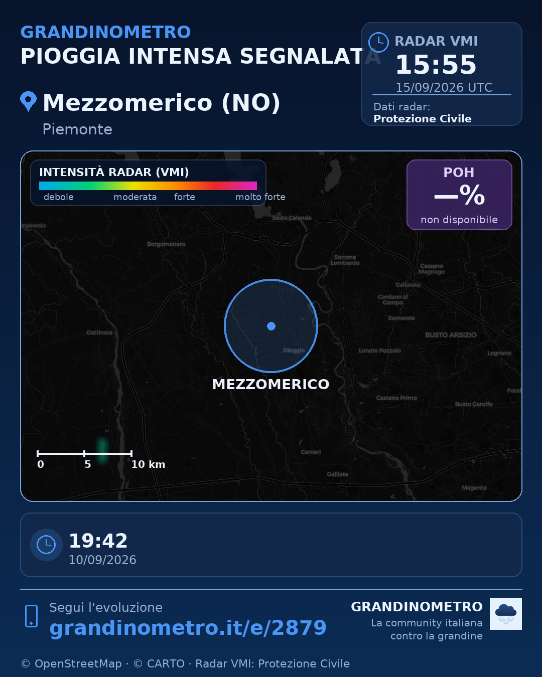 Mappa dell'evento: pioggia intensa a Mezzomerico (NO)