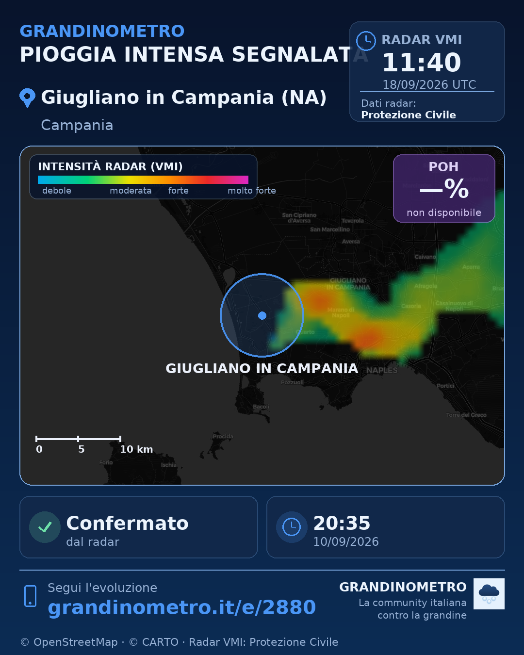 Mappa dell'evento: pioggia intensa a Giugliano in Campania (NA)