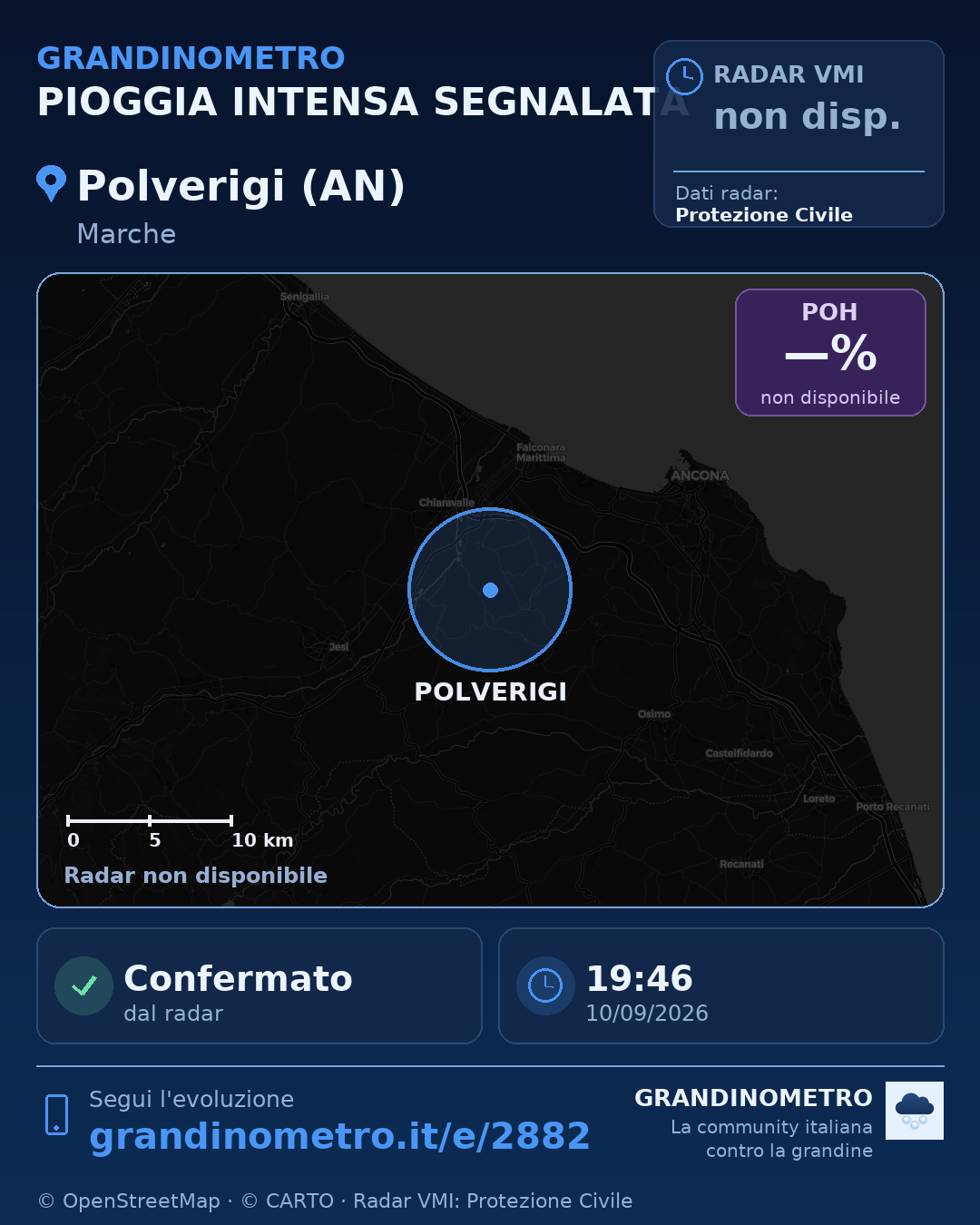 Mappa dell'evento: pioggia intensa a Polverigi (AN)