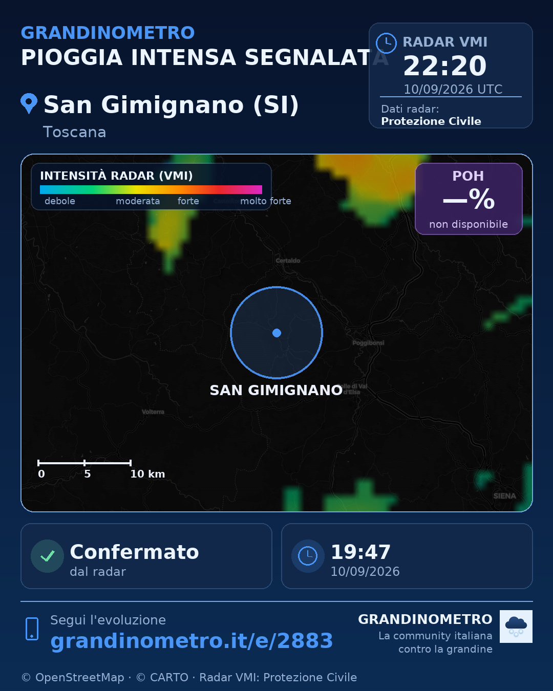 Mappa dell'evento: pioggia intensa a San Gimignano (SI)