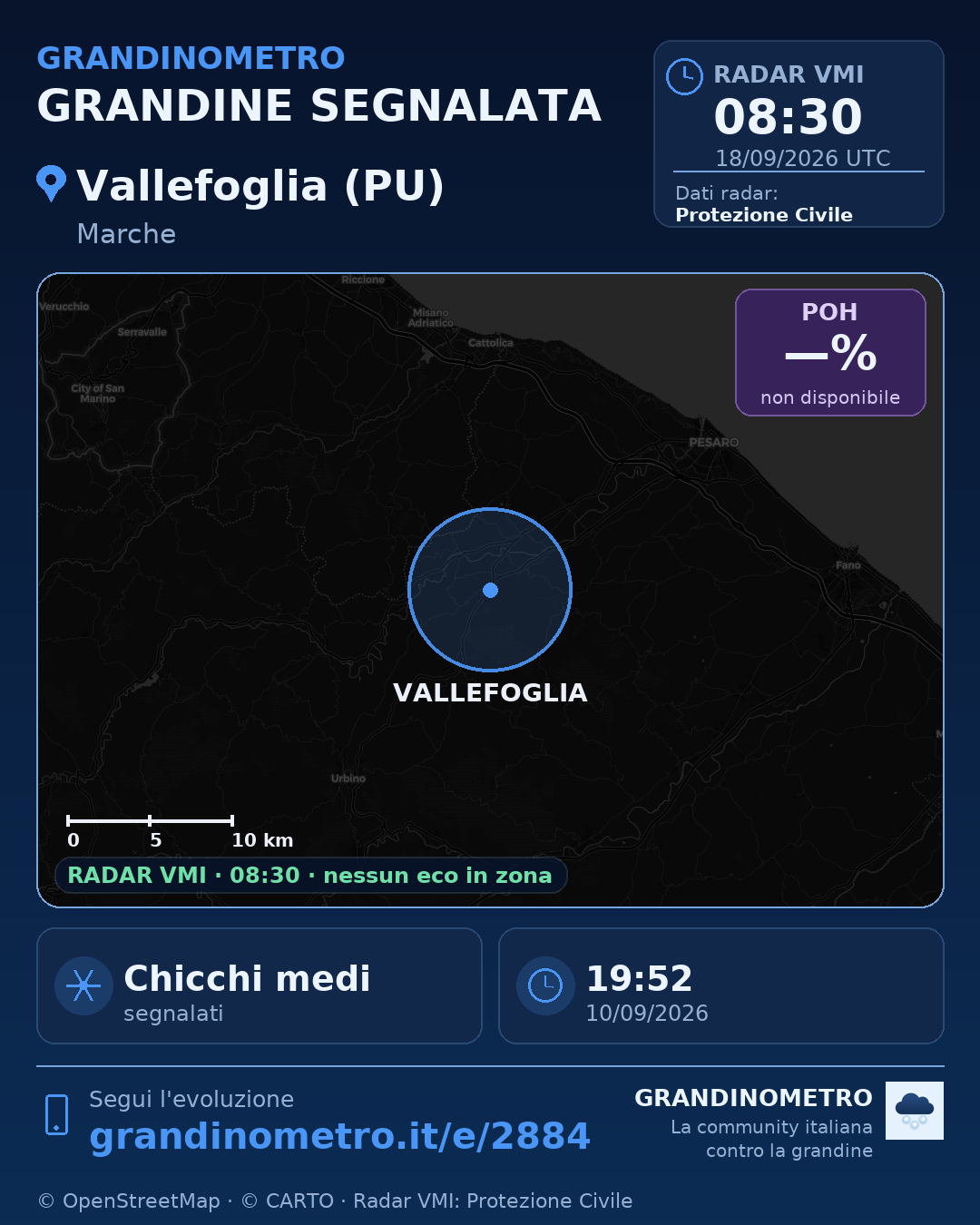 Mappa dell'evento: grandine a Vallefoglia (PU)