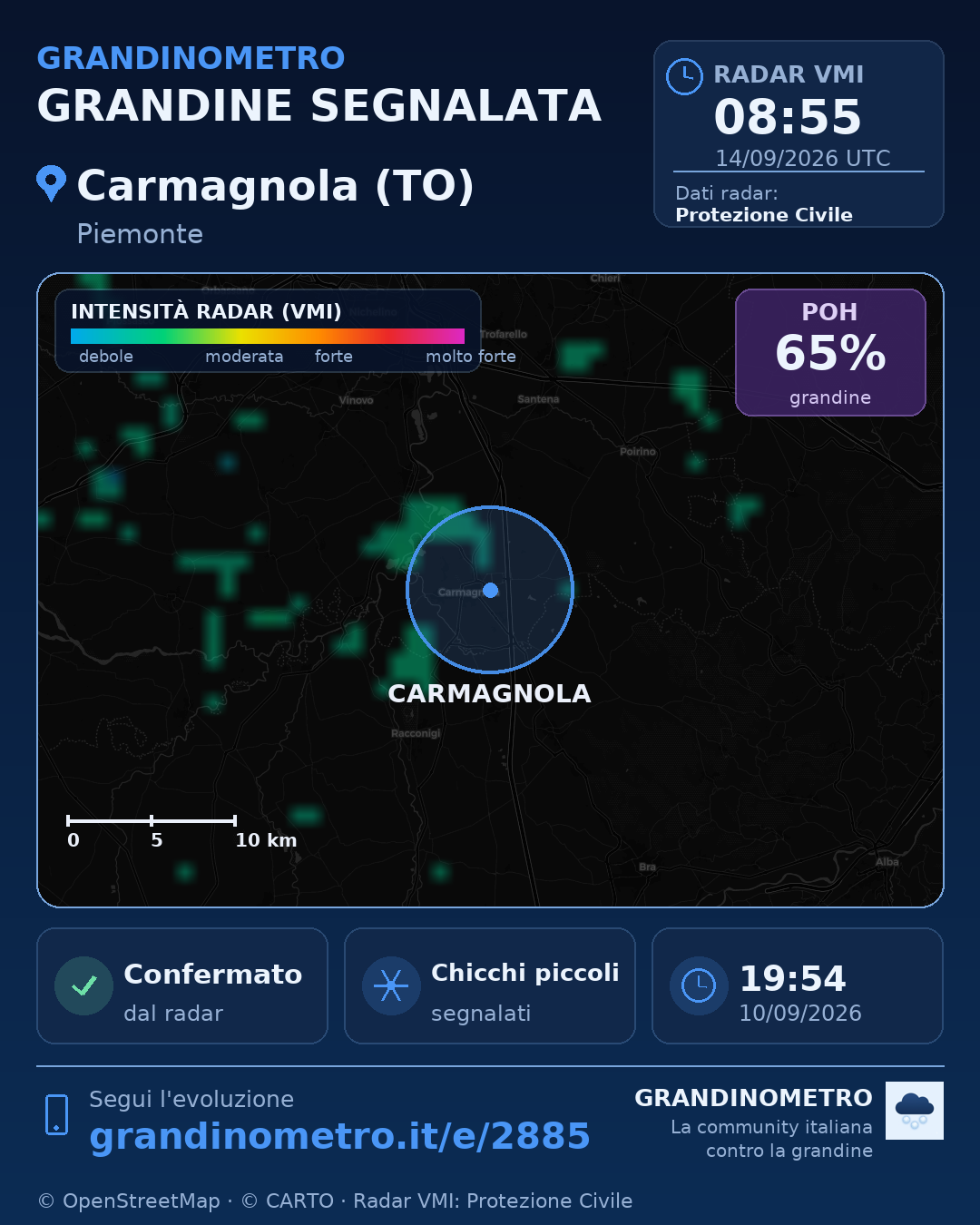 Mappa dell'evento: grandine a Carmagnola (TO)