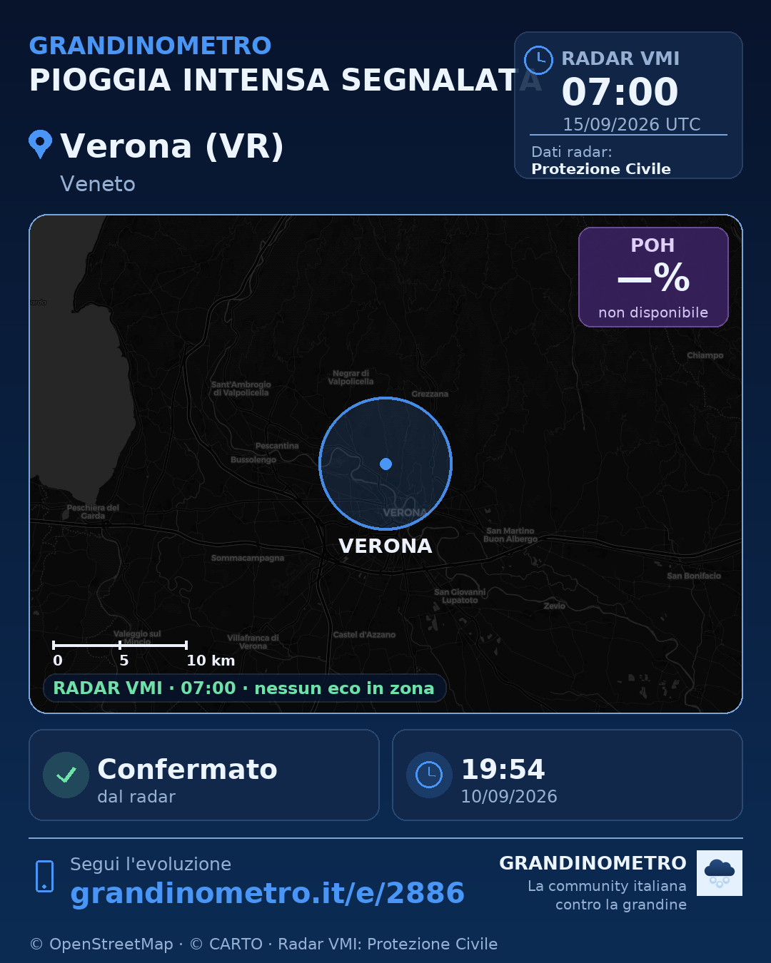 Mappa dell'evento: pioggia intensa a Verona (VR)
