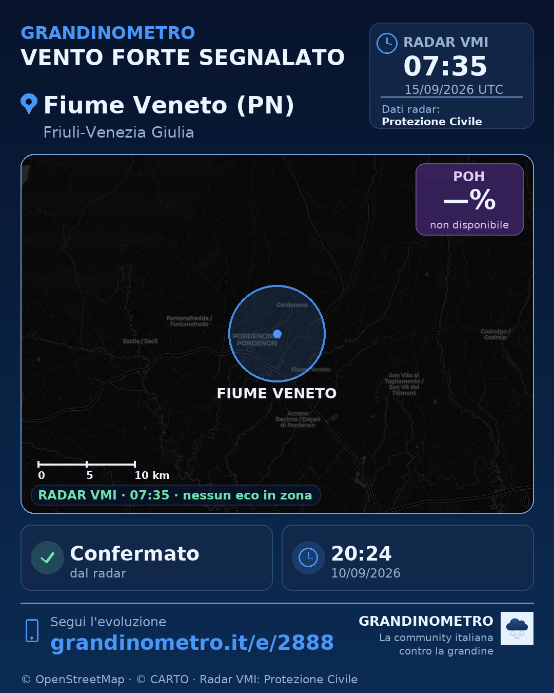 Mappa dell'evento: vento forte a Fiume Veneto (PN)
