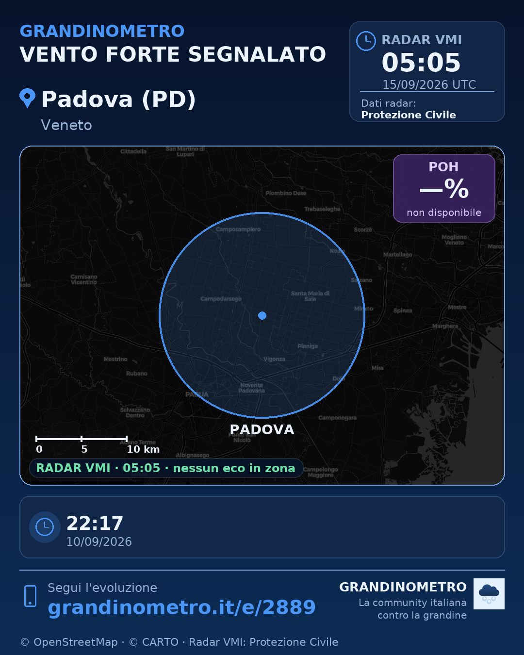 Mappa dell'evento: vento forte a Padova (PD)
