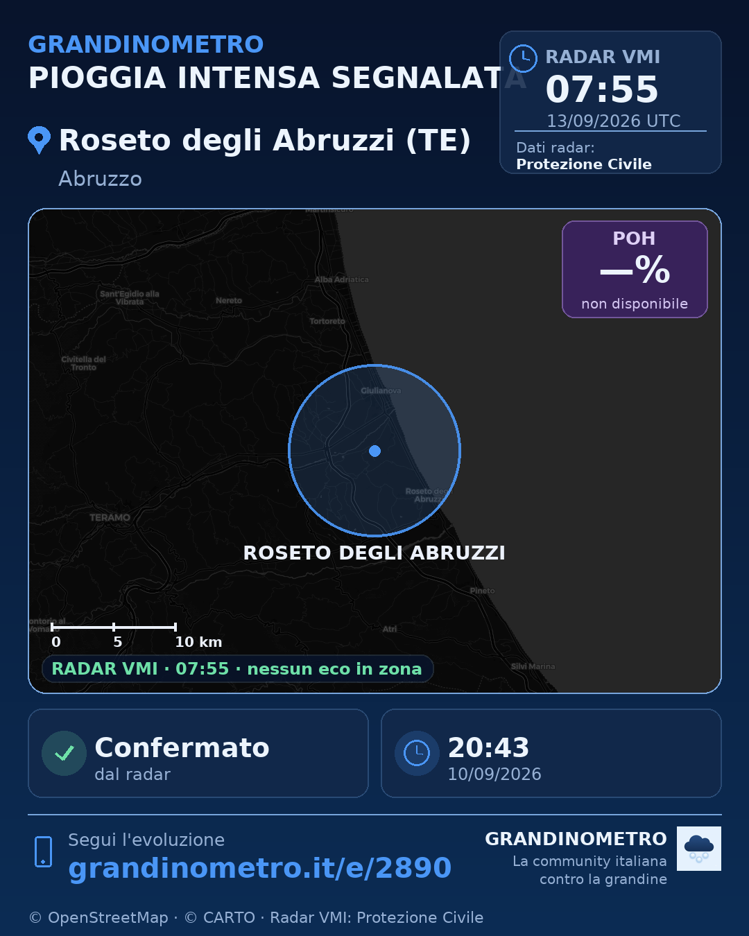Mappa dell'evento: pioggia intensa a Roseto degli Abruzzi (TE)