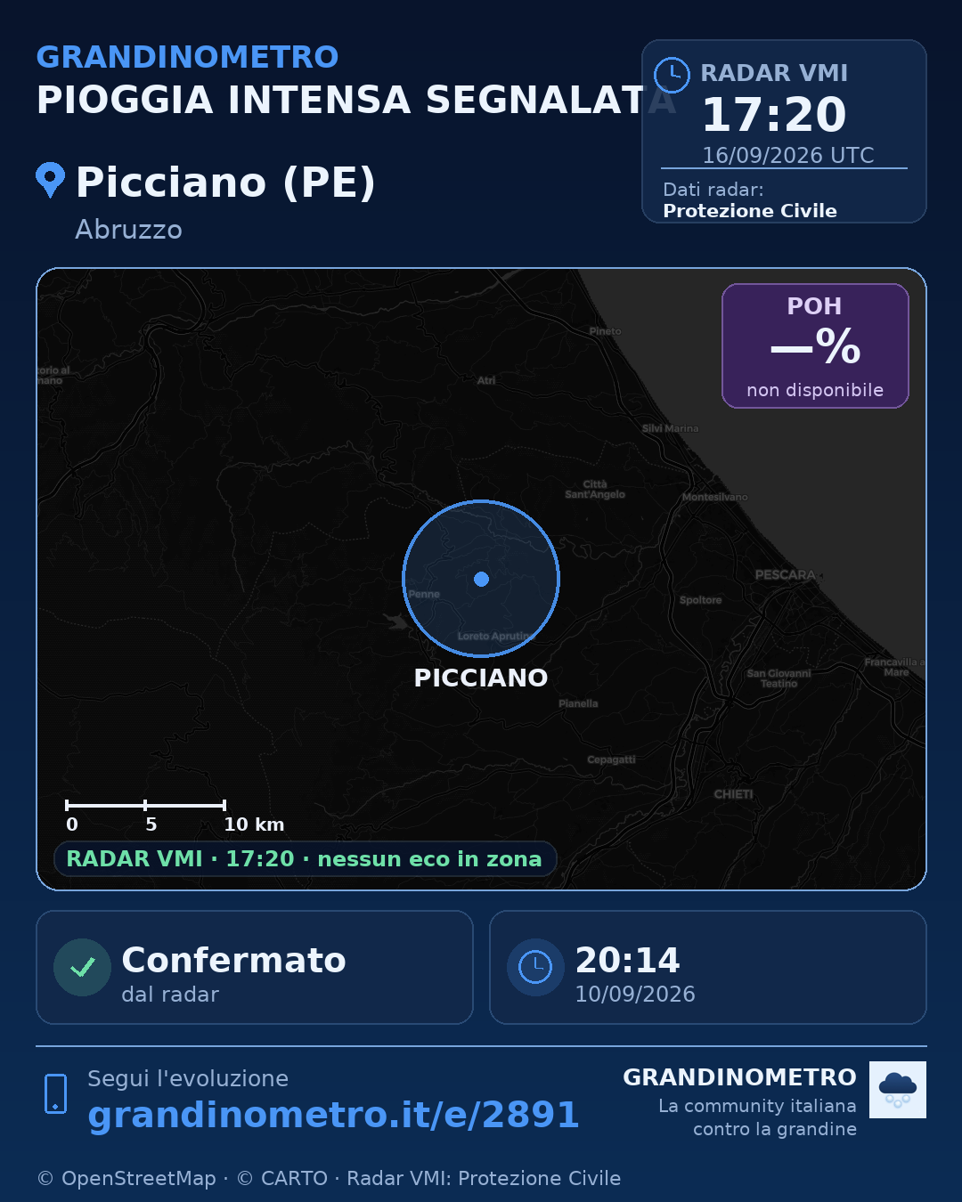Mappa dell'evento: pioggia intensa a Picciano (PE)