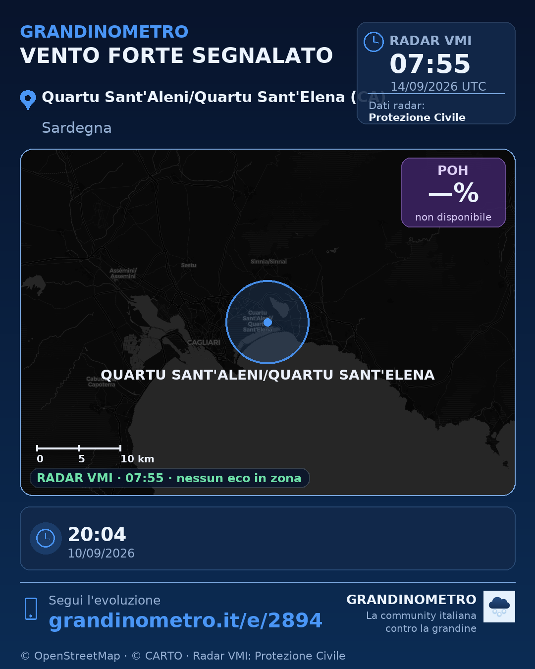 Mappa dell'evento: vento forte a Quartu Sant'Aleni/Quartu Sant'Elena (CA)