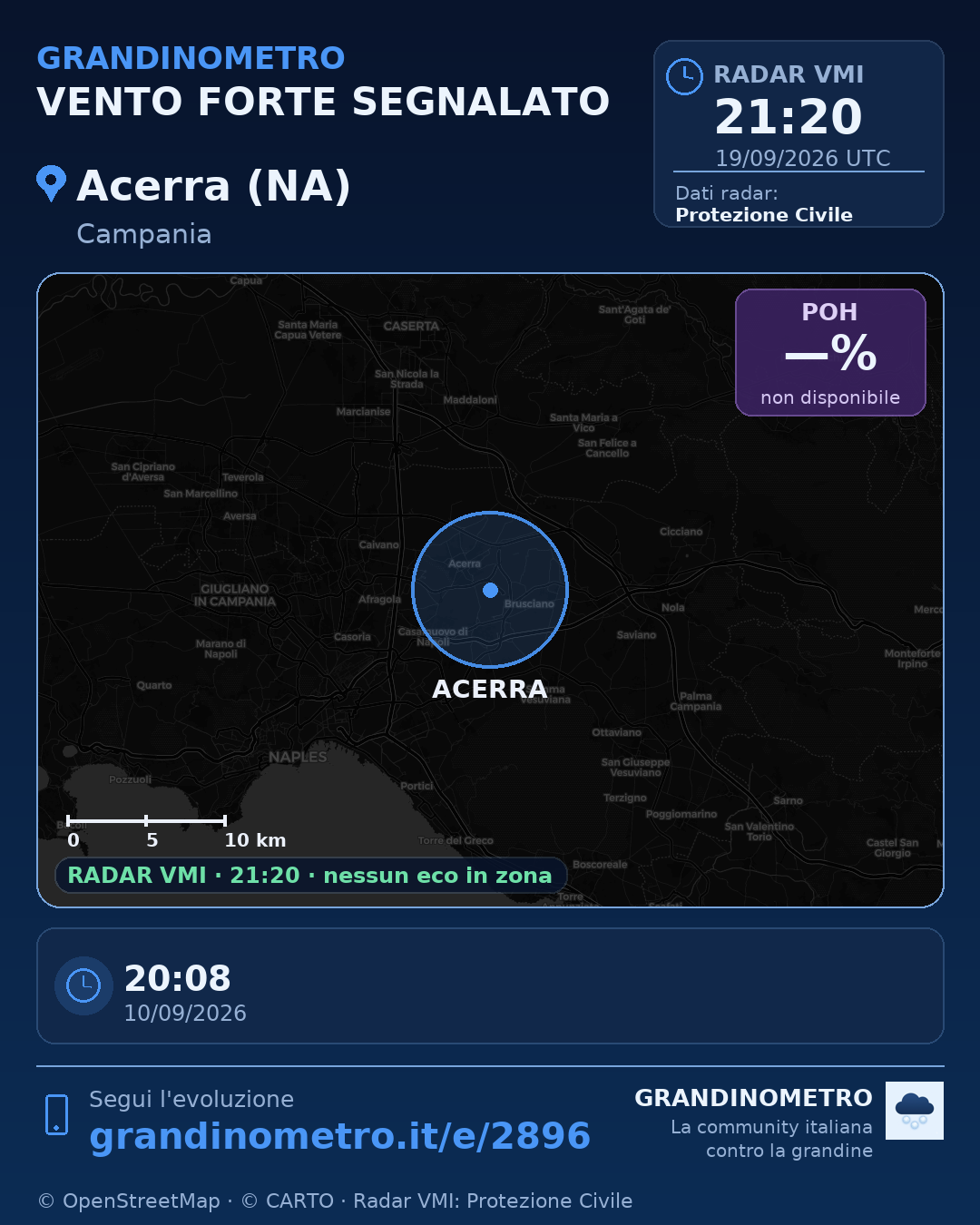 Mappa dell'evento: vento forte ad Acerra (NA)