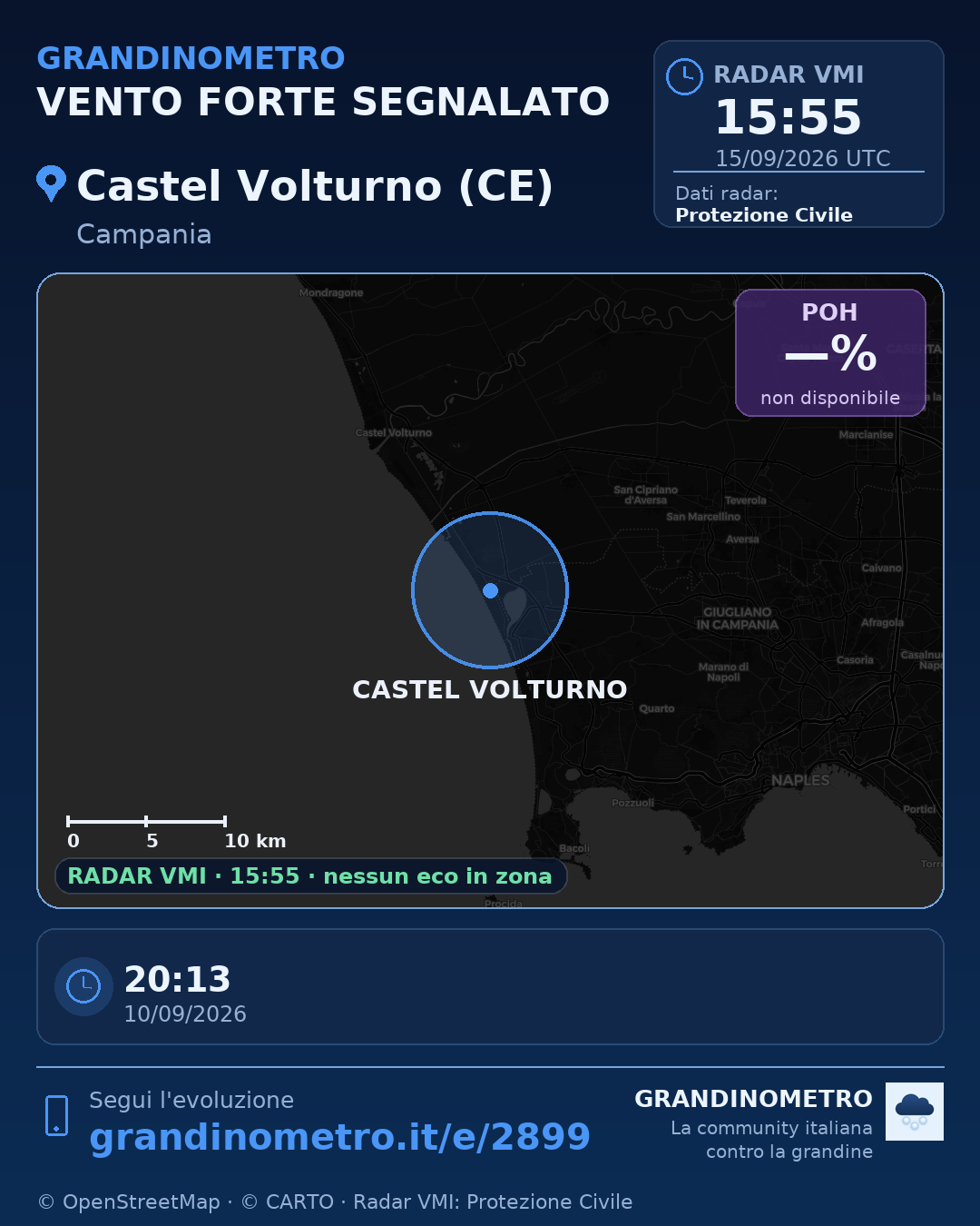 Mappa dell'evento: vento forte a Castel Volturno (CE)