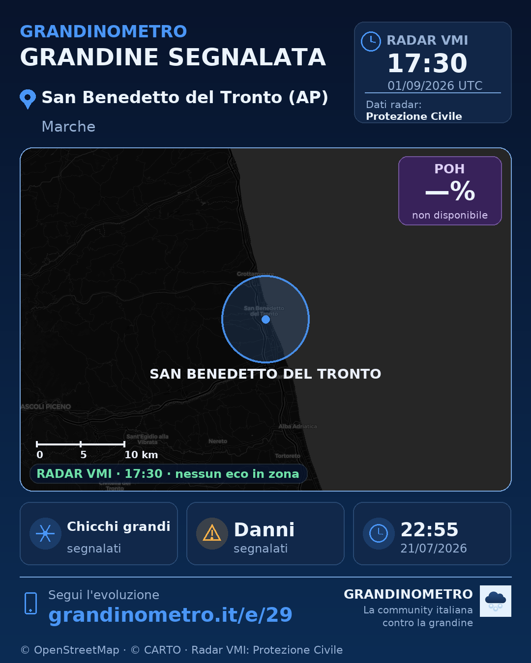 Mappa dell'evento: grandine a San Benedetto del Tronto (AP)