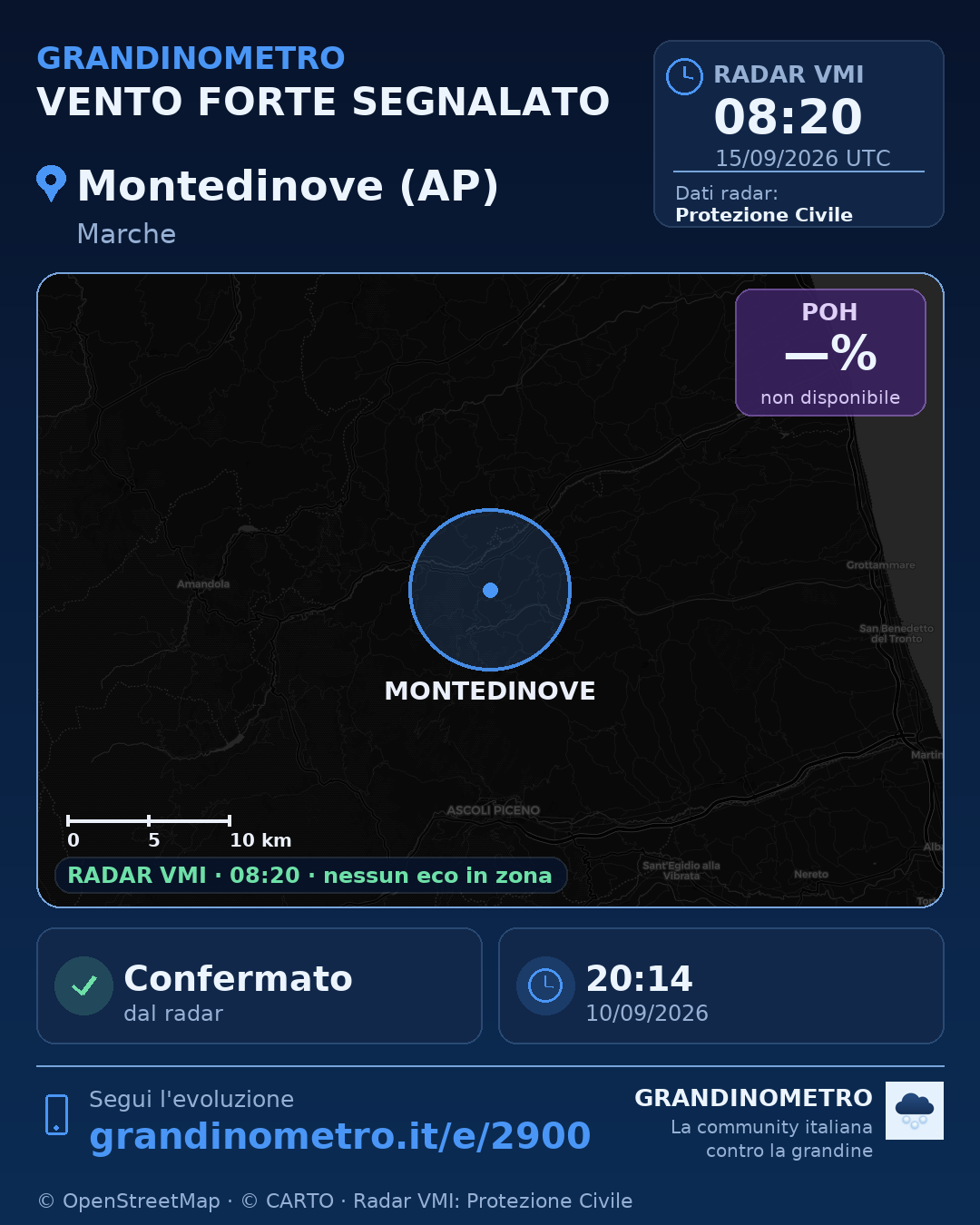 Mappa dell'evento: vento forte a Montedinove (AP)