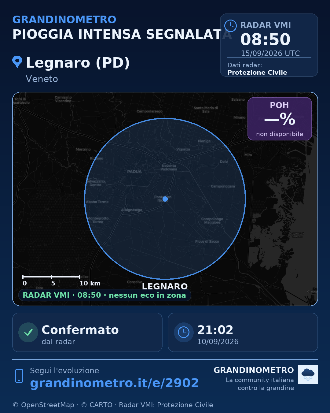 Mappa dell'evento: pioggia intensa a Legnaro (PD)