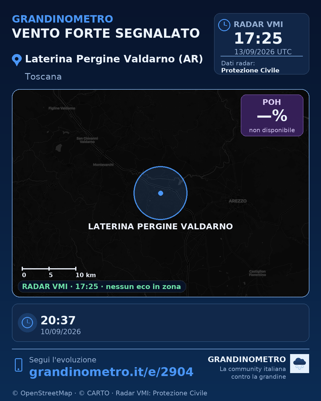 Mappa dell'evento: vento forte a Laterina Pergine Valdarno (AR)