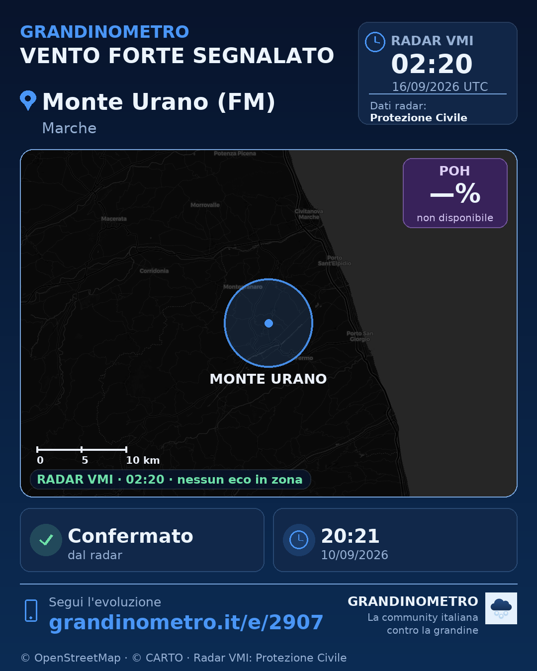 Mappa dell'evento: vento forte a Monte Urano (FM)