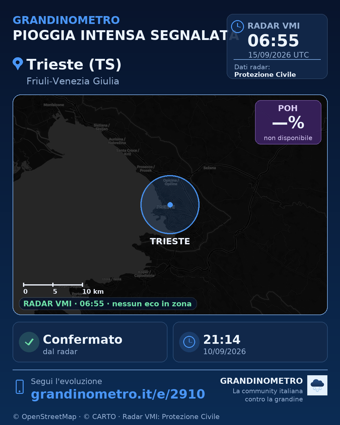 Mappa dell'evento: pioggia intensa a Trieste (TS)