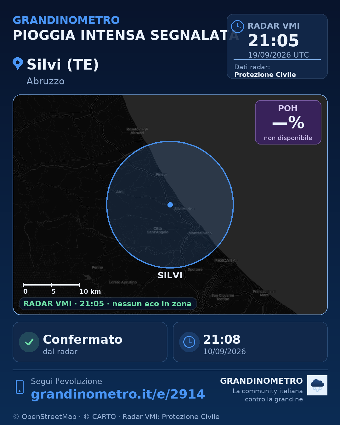 Mappa dell'evento: pioggia intensa a Silvi (TE)