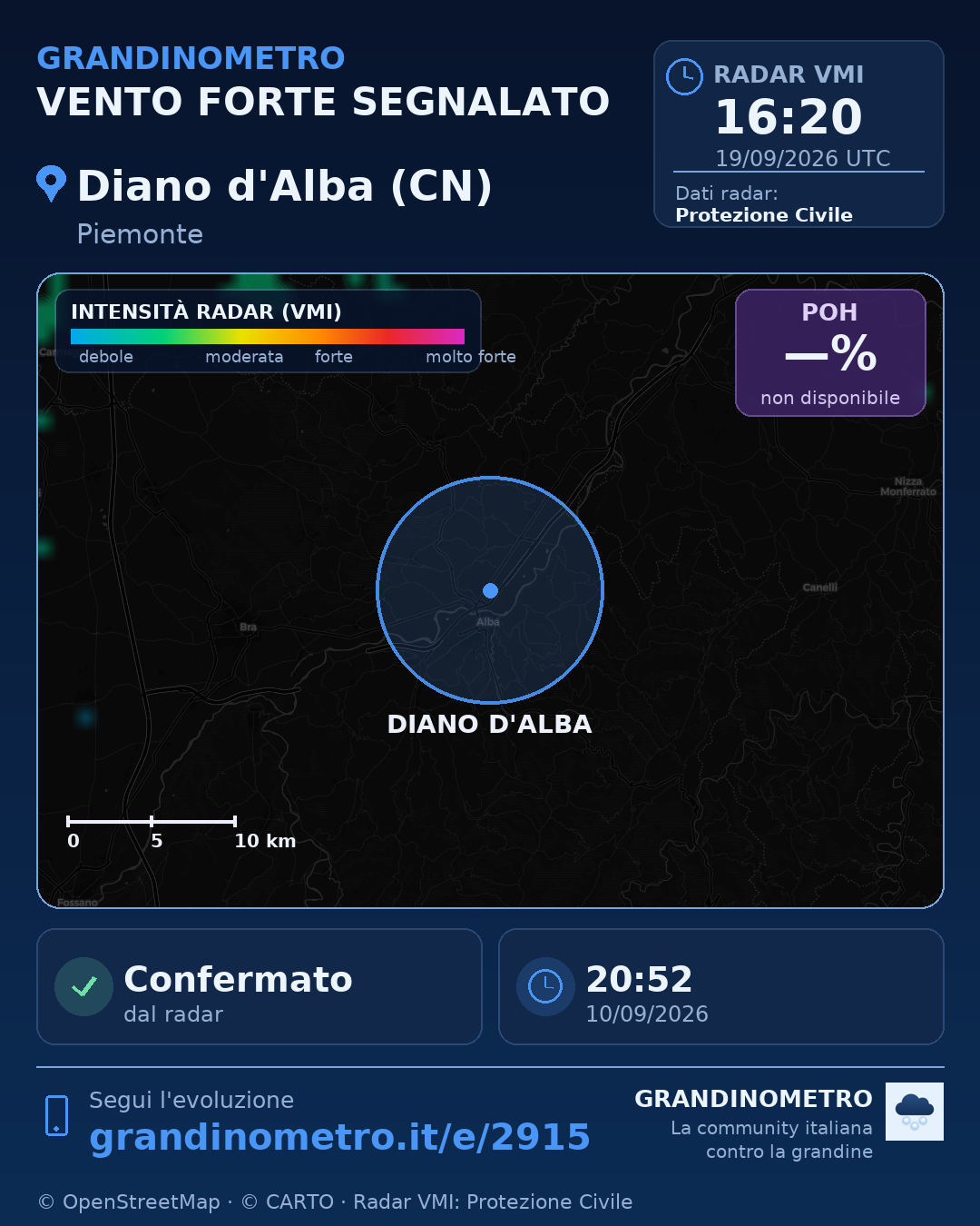 Mappa dell'evento: vento forte a Diano d'Alba (CN)