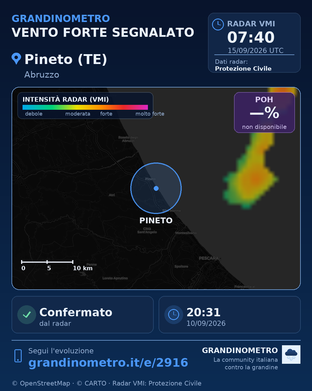 Mappa dell'evento: vento forte a Pineto (TE)