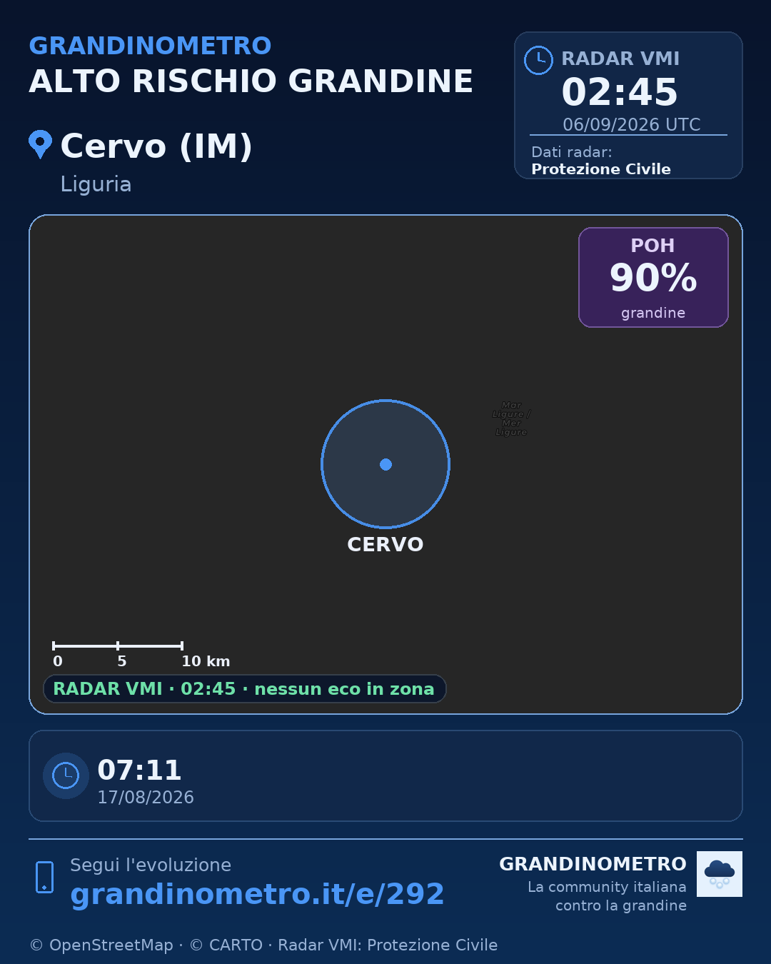 Mappa dell'evento: grandine a Cervo (IM)
