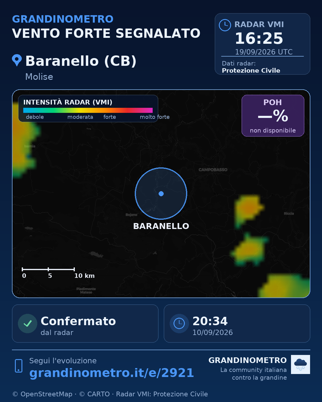 Mappa dell'evento: vento forte a Baranello (CB)