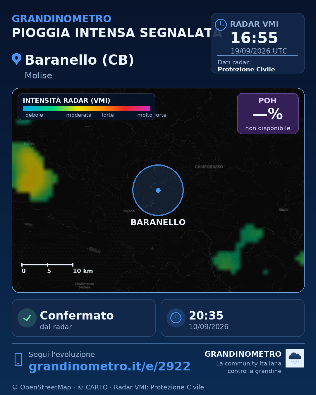 Mappa dell'evento: pioggia intensa a Baranello (CB)