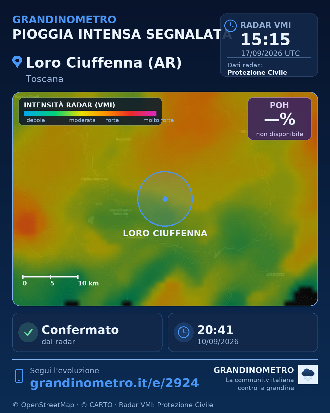 Mappa dell'evento: pioggia intensa a Loro Ciuffenna (AR)
