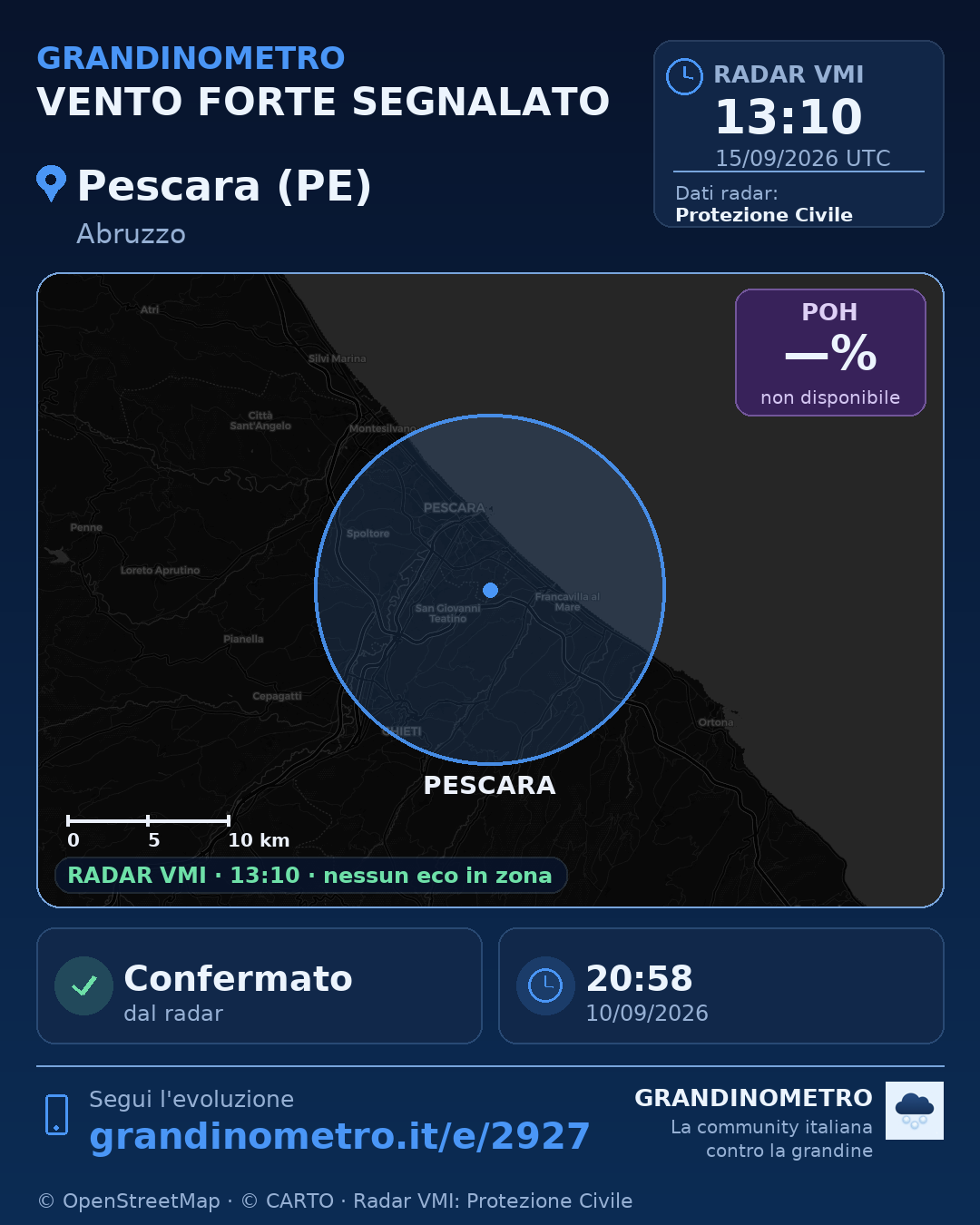 Mappa dell'evento: vento forte a Pescara (PE)