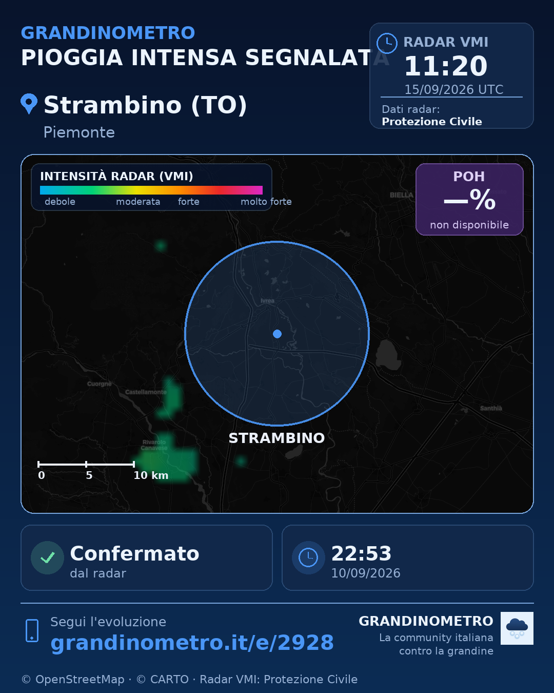 Mappa dell'evento: pioggia intensa a Strambino (TO)