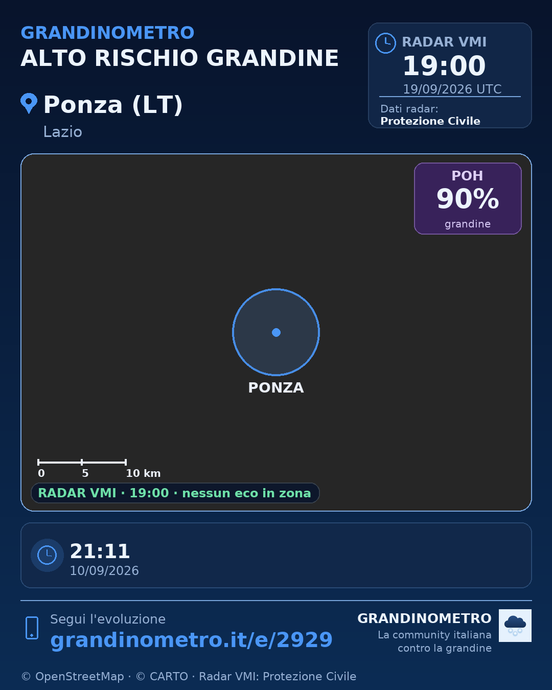 Mappa dell'evento: grandine a Ponza (LT)
